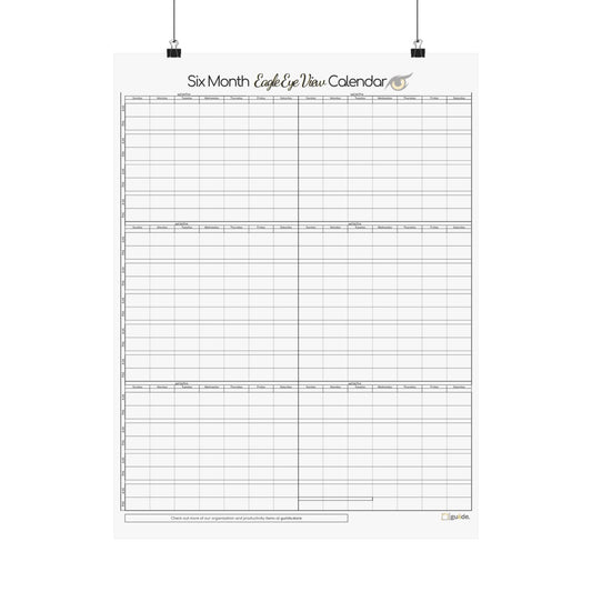 Six Month Eagle Eye View Calendar Poster - White Ruler Style