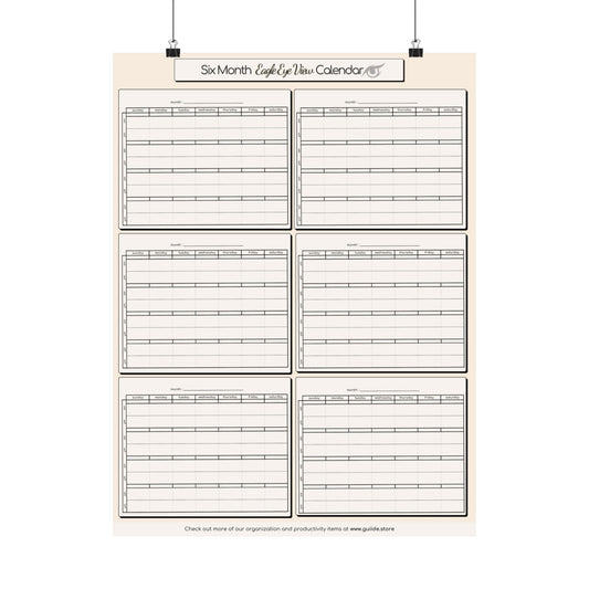 Six Month Eagle Eye View Calendar Poster - Cream Colored Satin Printed Poster
