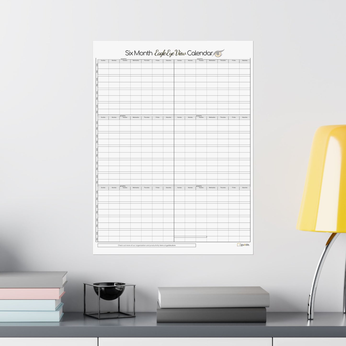 Six Month Eagle Eye View Calendar Poster - White Ruler Style