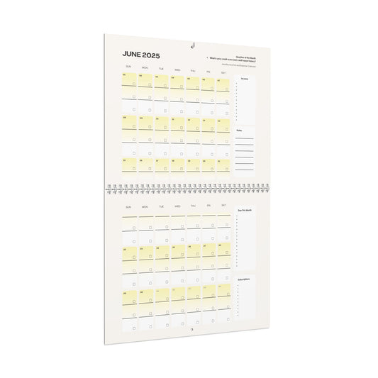 Income and Expense Wall Calendar - June 2025 to May 2026