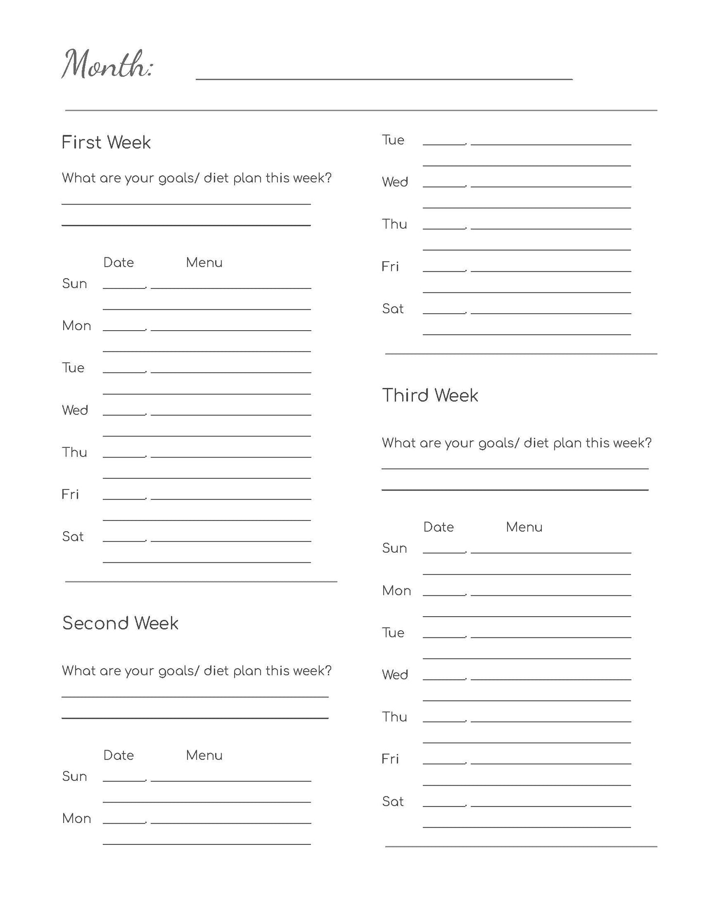 Meal Plan and Prep Journal - One Month (.pdf file)