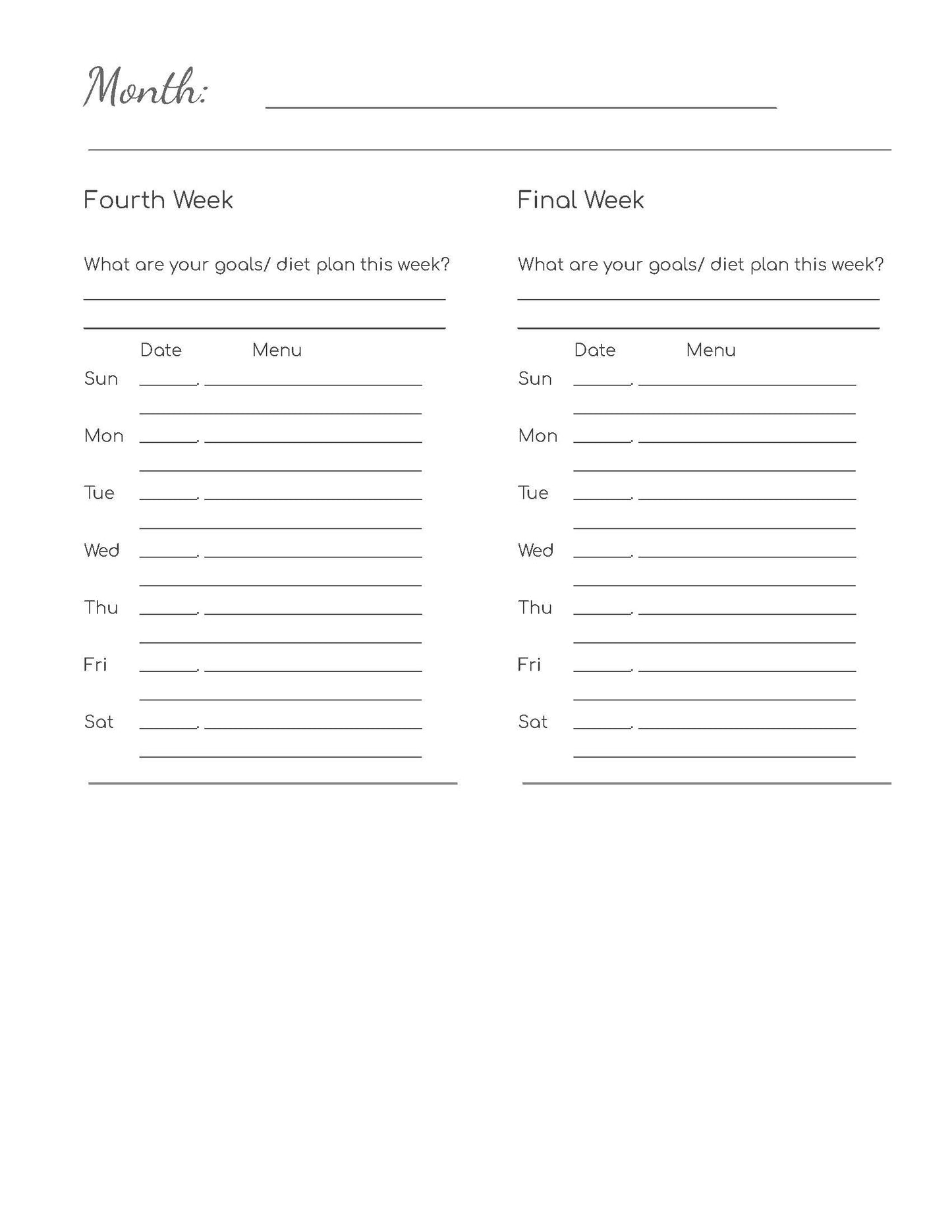 Meal Plan and Prep Journal - One Month (.pdf file)