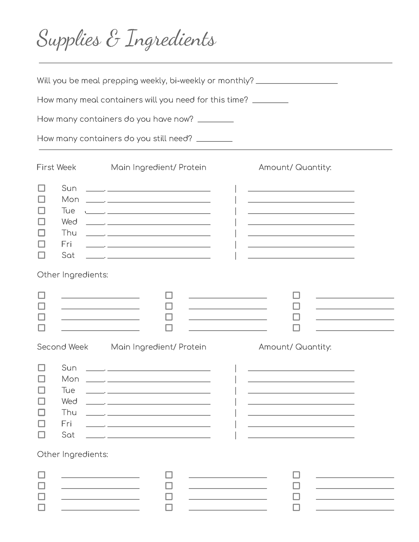 Meal Plan and Prep Journal - One Month (.pdf file)