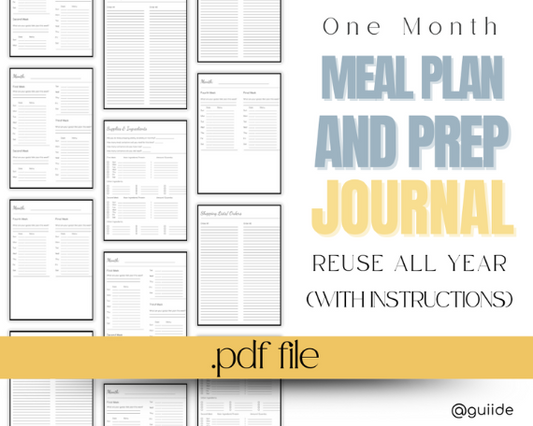 Meal Plan and Prep Journal - One Month (.pdf file)
